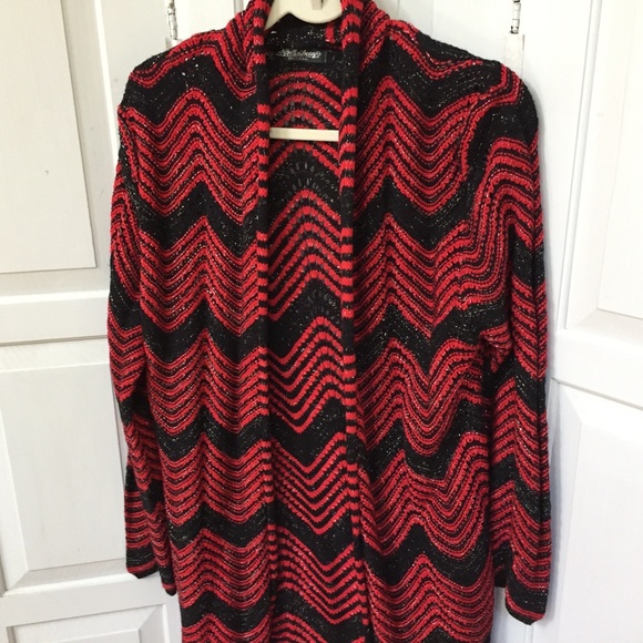 Bella Berry Red & Black Chevron Sweater w/ Silver Sparkle - Picture 11 of 16
